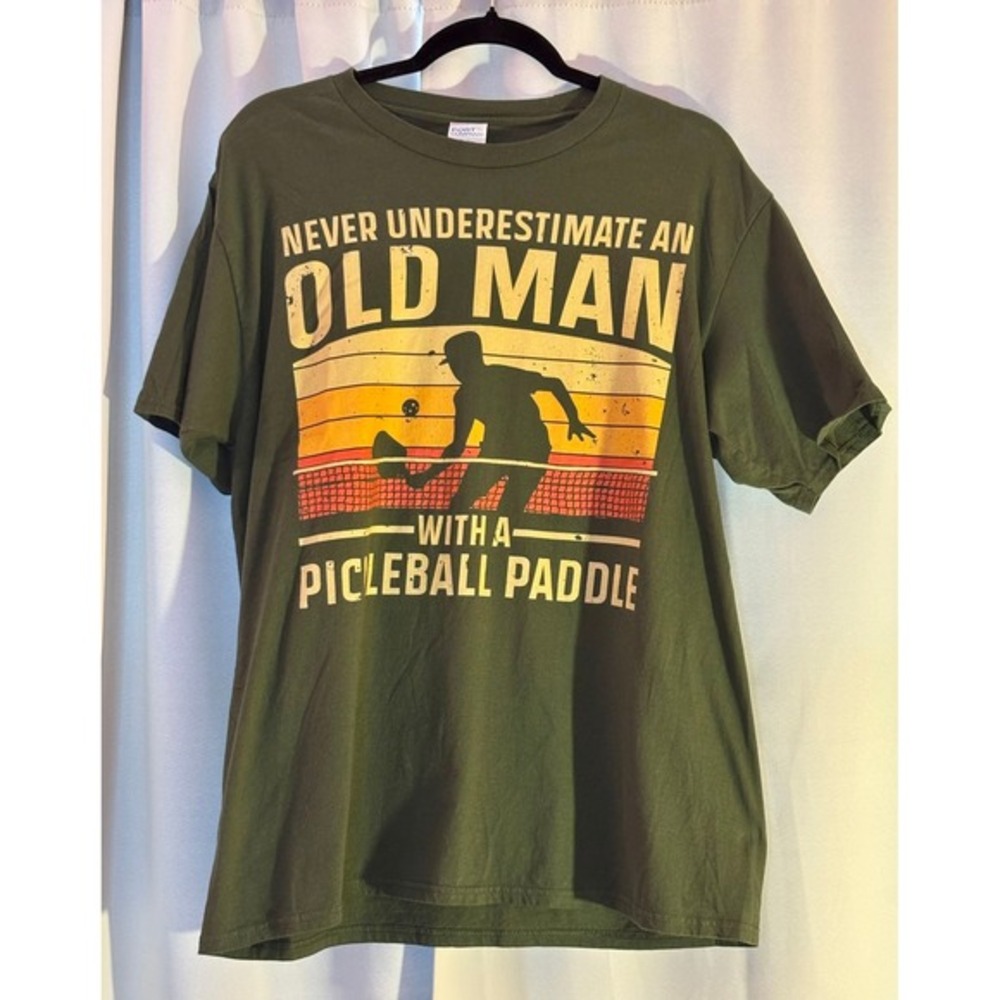 Mens Large Old Man Pickleball T-Shirt Retro design‎ Port & Company Dad Gift